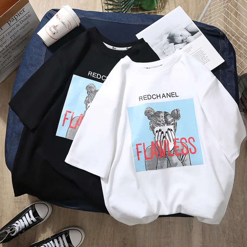 Футболка унисекс с коротким рукавом свободная рубашка принтом для девушек в