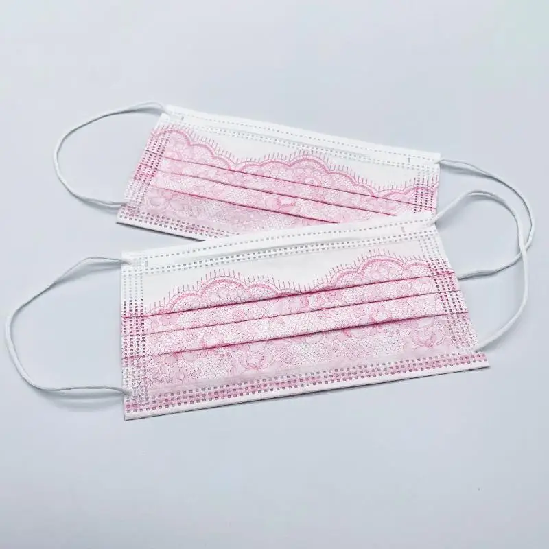 

10/50/100pcs Disposable Mouth Face Mask 3-layer Filtration Non Woven Breathable Fashion Lace Printed Color Earloop Adult Masque