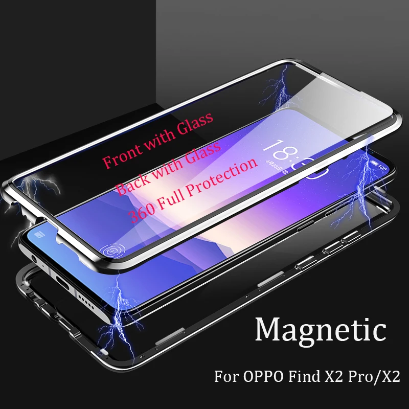 

For OPPO Find X2 Pro Magnetic Case 360 double-sided Tempered Glass Case for OPPO Find X2 Metal Bumper Case Find X2 Pro