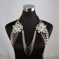 luxury bridal flowers designed for women crystal shoulder chain jewelry wedding dress accessories party big necklace