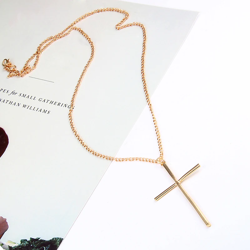 Женское Ожерелье с кулоном в виде креста длинная цепочка золотого цвета
