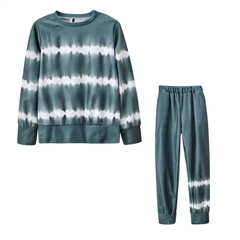 

Fall Winter Long Sleeve Women Loungewear Sets Casual Stripe Tie Dye Print Homewear Loose Comfy Pajamas Femme Sleepwear Outfits