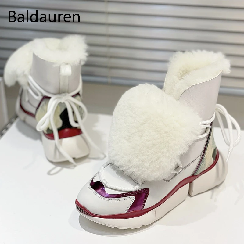 

Baldauren Women Boots Free Shipping Brand Luxury Warm Shoes Women Flats Snow Boots Ankle Boots Fur Genuine Leather Short Boots