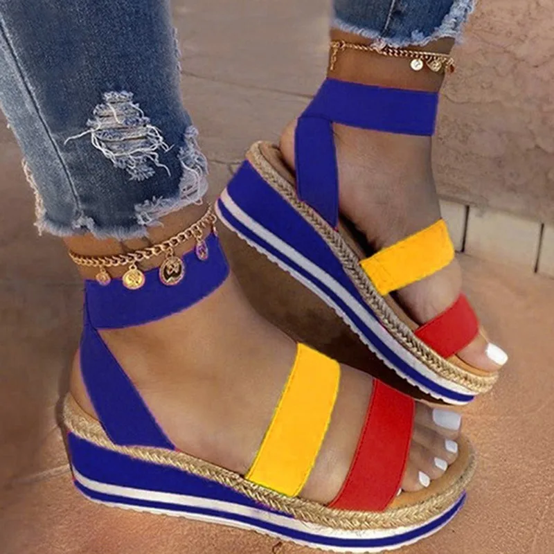 

Women High Heels Sandals Wedges Ankle Strap Plus Size Fashion Casual Mixed Colors Buckle Female Platform Summer Shoes
