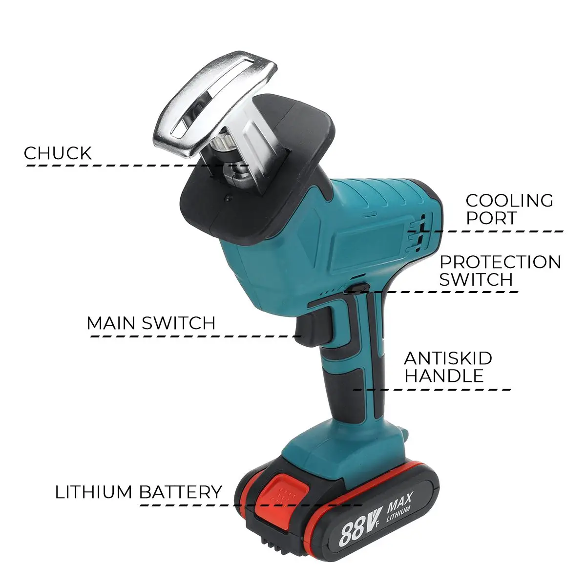 

88V Cordless Reciprocating Saw with Box +4 Blades Rechargeable Electric Saw Metal Cutting Woodworking Tool Kit with 1/2 Battery