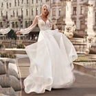 Платье свадебное кружевное ТРАПЕЦИЕВИДНОЕ с V-образным вырезом и длинным рукавом