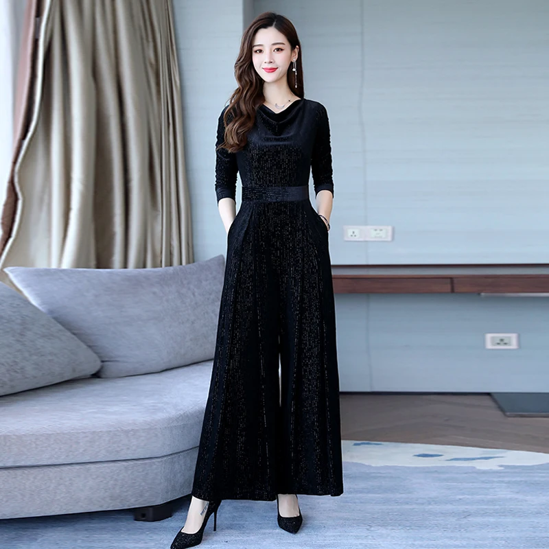 

According to Lanshan jumpsuit women's autumn fashion pants suit 2018 new slim slimming golden velvet jumpsuit tide