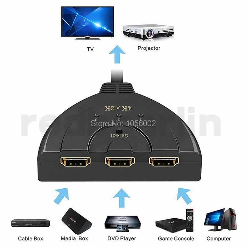 HDMI сплиттер 3 порта 4K переключатель 3в1 hdmi адаптер 1080P для HDTV DVD Xbox PS3 PS4 ноутбука и ПК