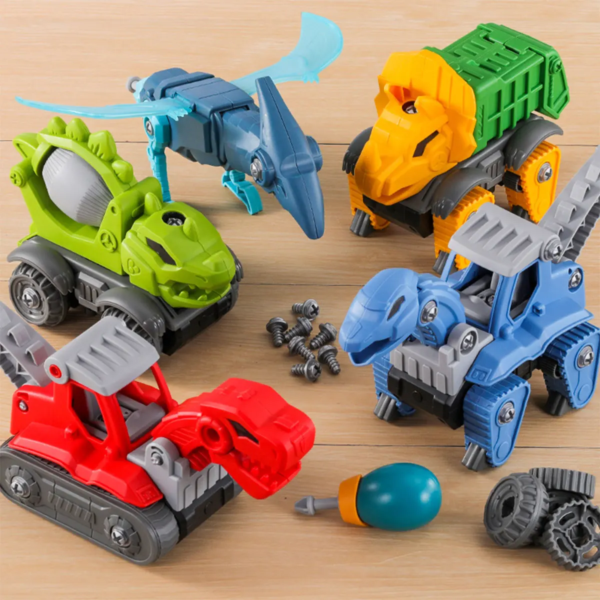 

5pcs Dinosaur Toys Kids Take Apart Dinosaur Car Toys Hand-on Training STEM Construction Building Toys Trucks for Christmas Gifts