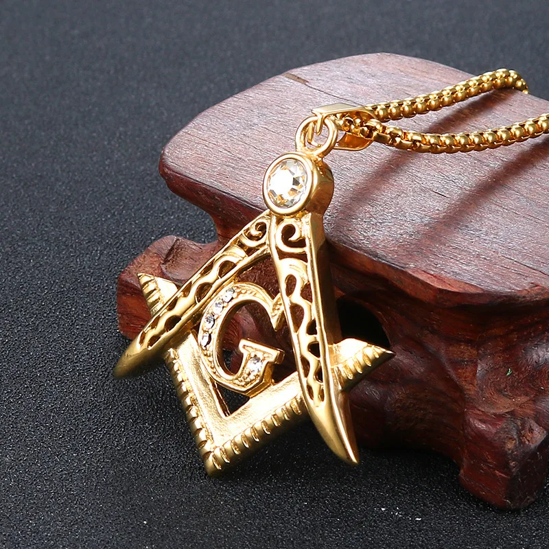 Масонский кулон с символом каменщика модное Золотистое Ожерелье со стразами