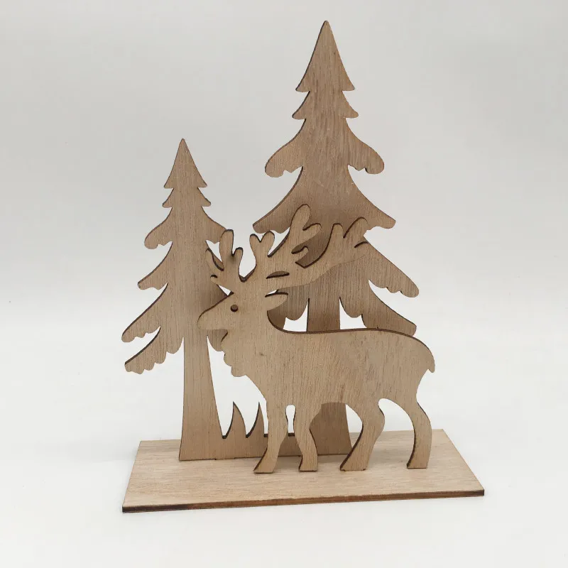 Merry Christmas 1pc Wood Color Santa Elk Wooden Ornaments Christmas Decoration for Home New Year 2022 Xmas Gifts Navidad Decor