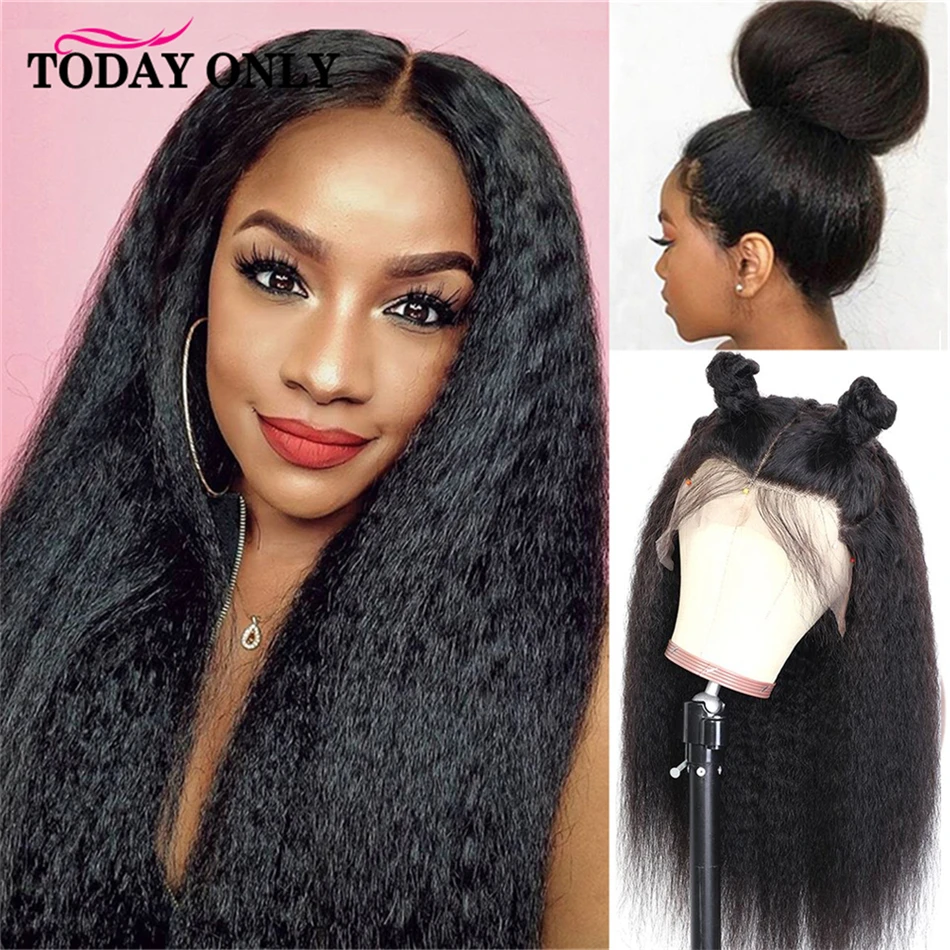 30 Inch Kinky Straight 13x4 Lace Front Human Hair Wig Peruvian Yaki Straight HD Lace Front Wigs For Women 180 Density TODAY ONLY