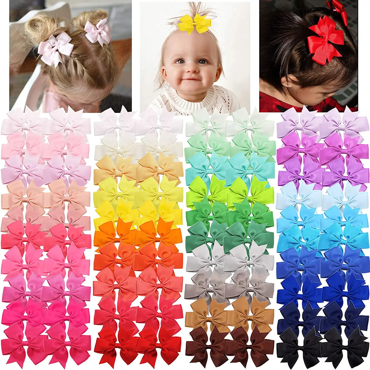 80PCS 3.5inch Hair Bows Clips for Baby Girls Infants Toddlers Grosgrain Ribbon Alligator Hairpins Barrettes Children Kids Gifts