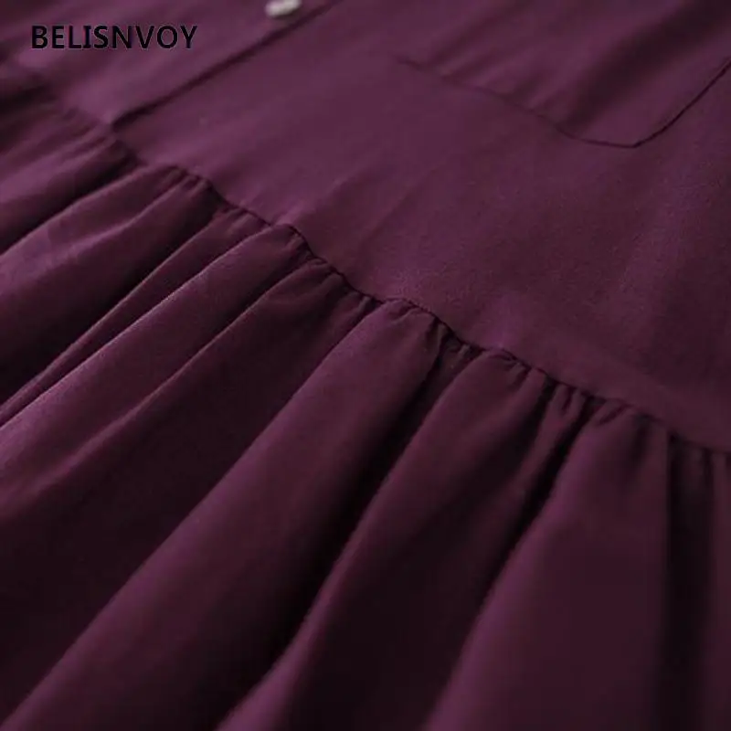 

Women Plus Size Autumn Dresses 2021 New Fashion Casual Loose Solid Color Long Sleeves Vintage Cotton Linen A-line Dress Vestidos