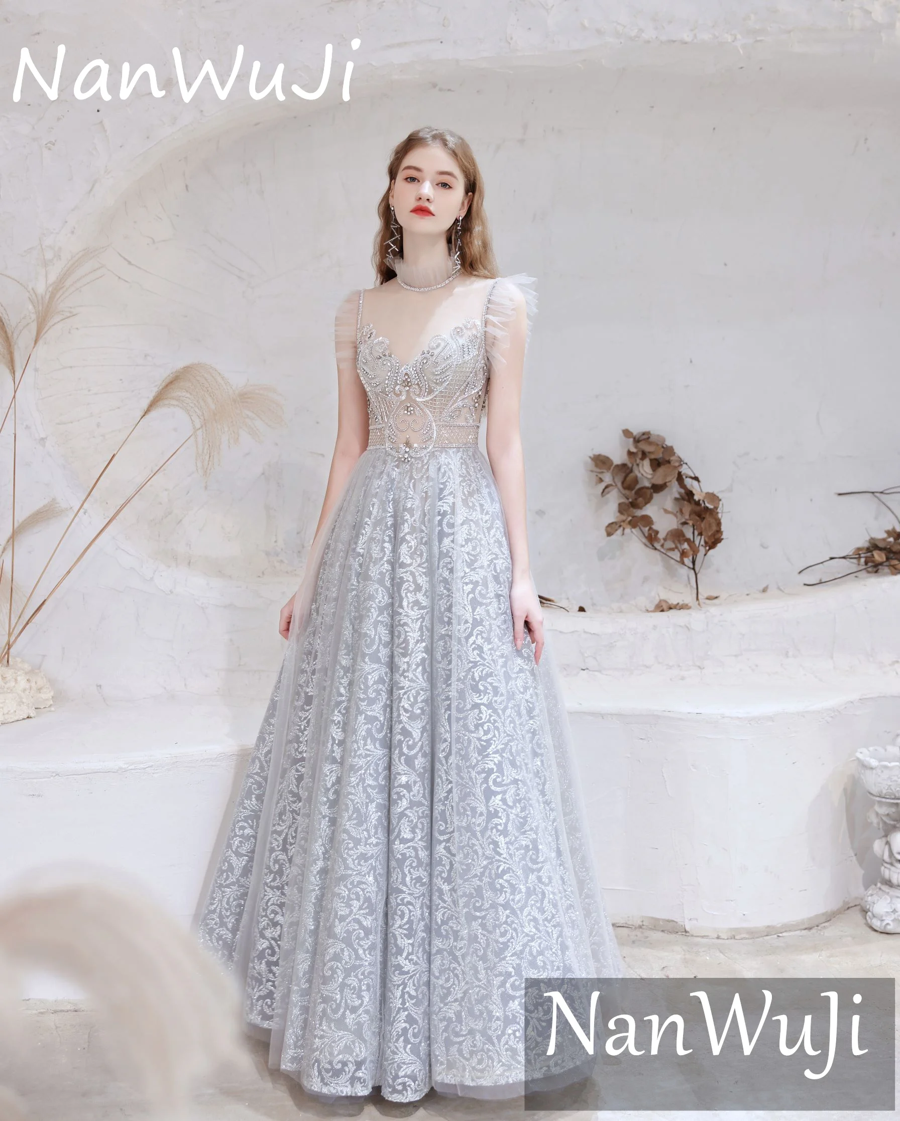 Sweetheart Princess Evening Dresses With Illusion Lace Flying Sleeve Wedding Crystal Beading Prom Party Gowns Robes De Soirée