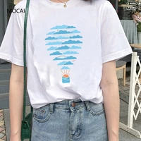 new weather hot air balloon print women t shirts summer short sleeve lady t shirts top loose ladies couples graphic female tee