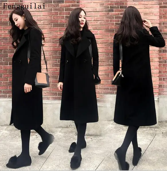 Зимнее модное женское новое пальто с длинным рукавом средней длины
