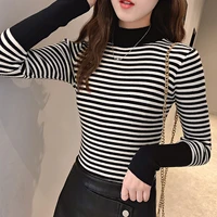 harteen 2021 new spring autumn striped knitted sweater long sleeve womens clothing korean fashion slim turtleneck top pullovers