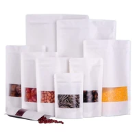 50pcs white kraft paper bags stand up zip lock ccandy tea dried fruit gift packaging moisture proof open window pouch
