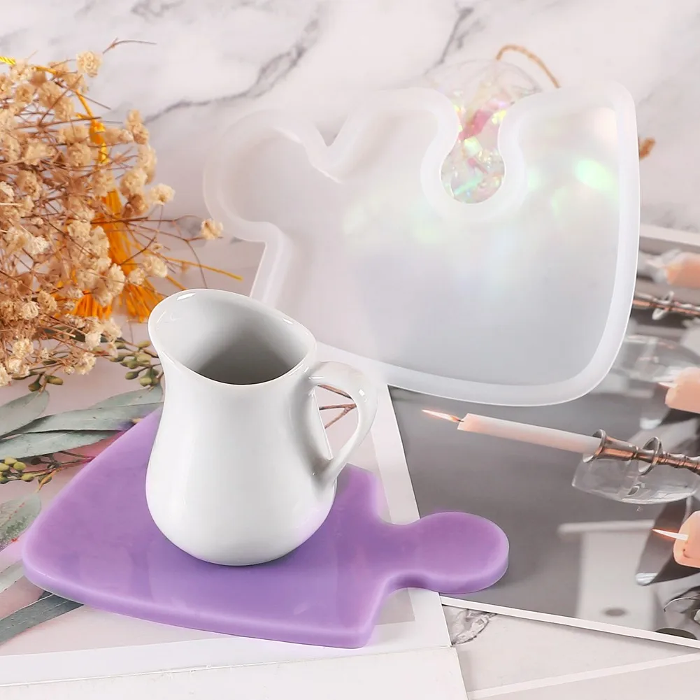 

1Pcs Crystal Epoxy Glossy Puzzle Coaster Tray Resin Molds DIY Mirror Decoration Silicone Mold For Handmade Crafts Making Tool