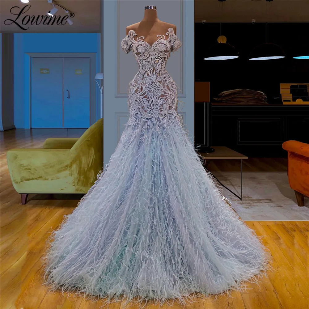 

Feather Puffy Evening Dress With Detachable Train Two Pieces Prom Dresses 2020 Illusion Party Gowns Saudi Arabia Dubai Moroccan
