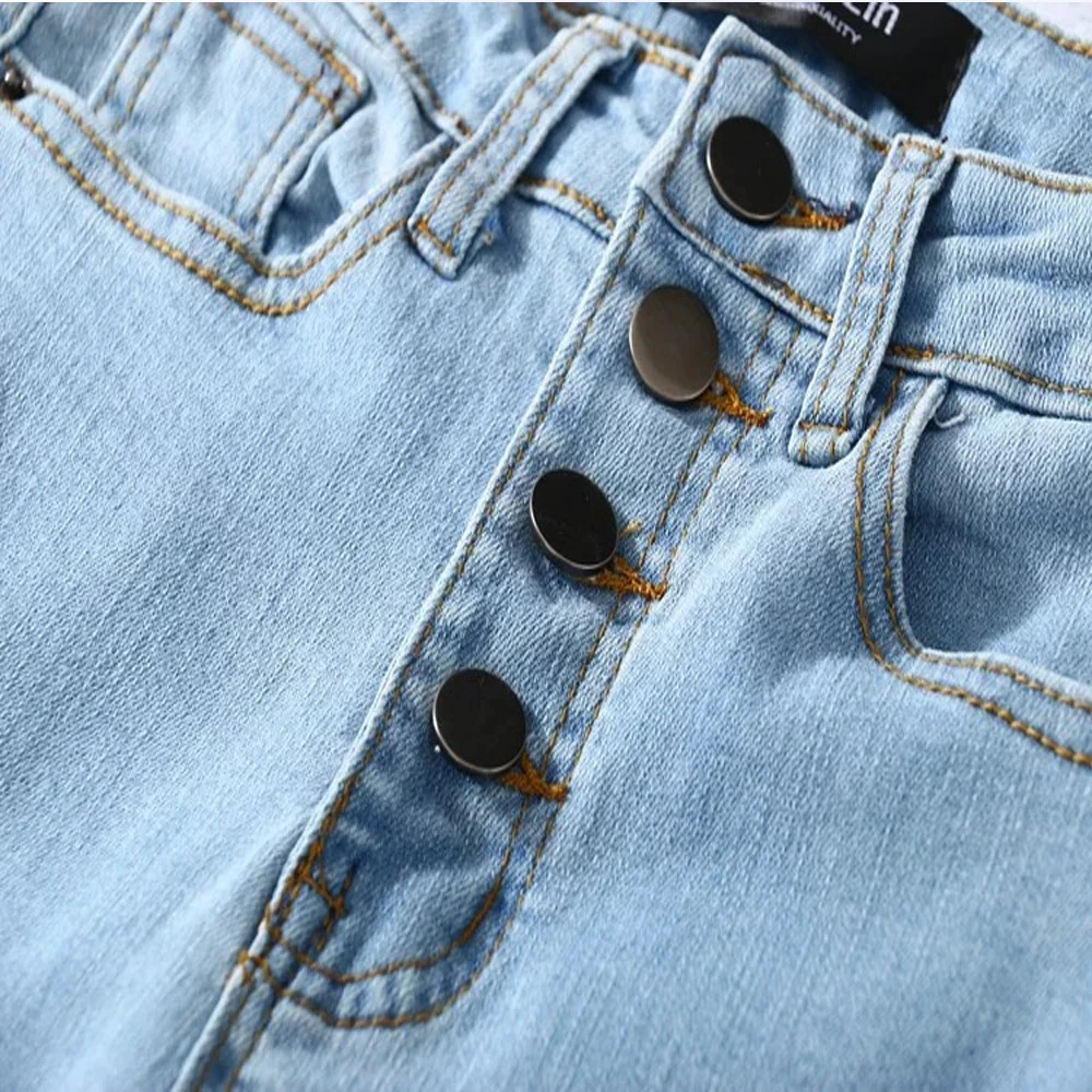 

2021 Vintage Skinny Four Buttons High Waist Pencil Jeans Women Slim Fit Stretch Denim Pants Full Length Denim Tight Trousers