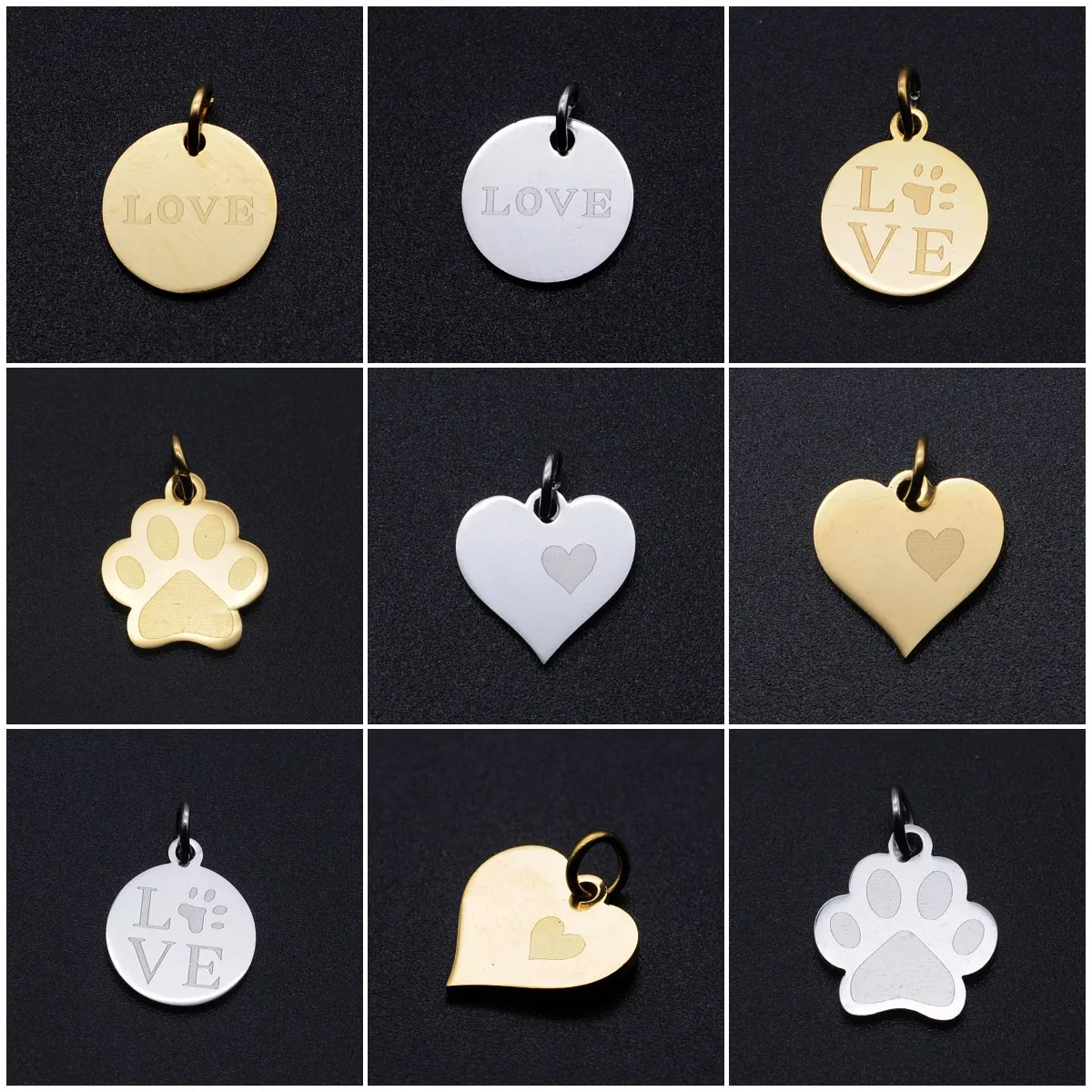

5Pcs 100% Stainless Steel Polished Love Heart/Round Shape Tag Pendant Charm For Necklace Jewelry Making Valentine's Day Gift