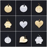 5pcs 100 stainless steel polished love heartround shape tag pendant charm for necklace jewelry making valentines day gift