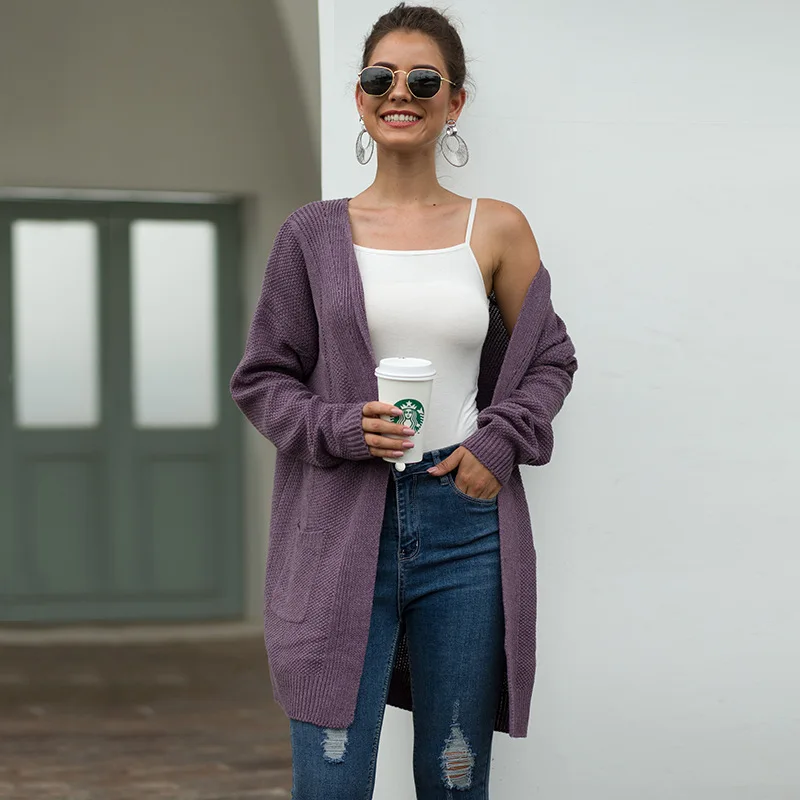 Sweater women 2019 autumn and winter loose large size knit cardigan pocket solid color European American vestidos MMY77035 |