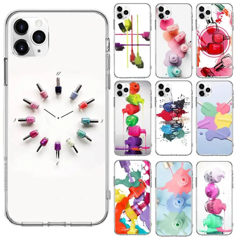 

Art Multicolored Nail Polish Bottle Phone Case Transparent iPhone 6 7 8 11 12 s mini pro X XS XR MAX Plus se cover funda shell