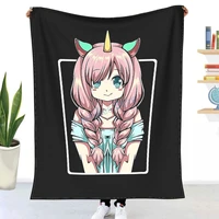 japanese anime girl unicorn pastel goth punk kawaii throw blanket winter flannel bedspreads bed sheets blankets on cars and