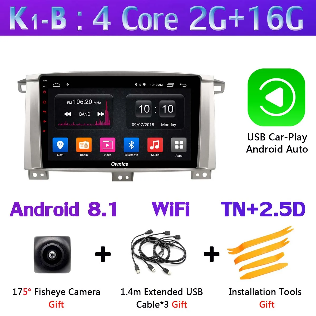 K1-B-CarPlay 360 ° 4* AHD камера Android 9,0 8 ядерный 4G+ 64G gps радио CarPlay SPDIF DSP Автомобильный плеер для Toyota Land cruiser 100 GX VXR LC100 - Цвет: K1-B-CarPlay
