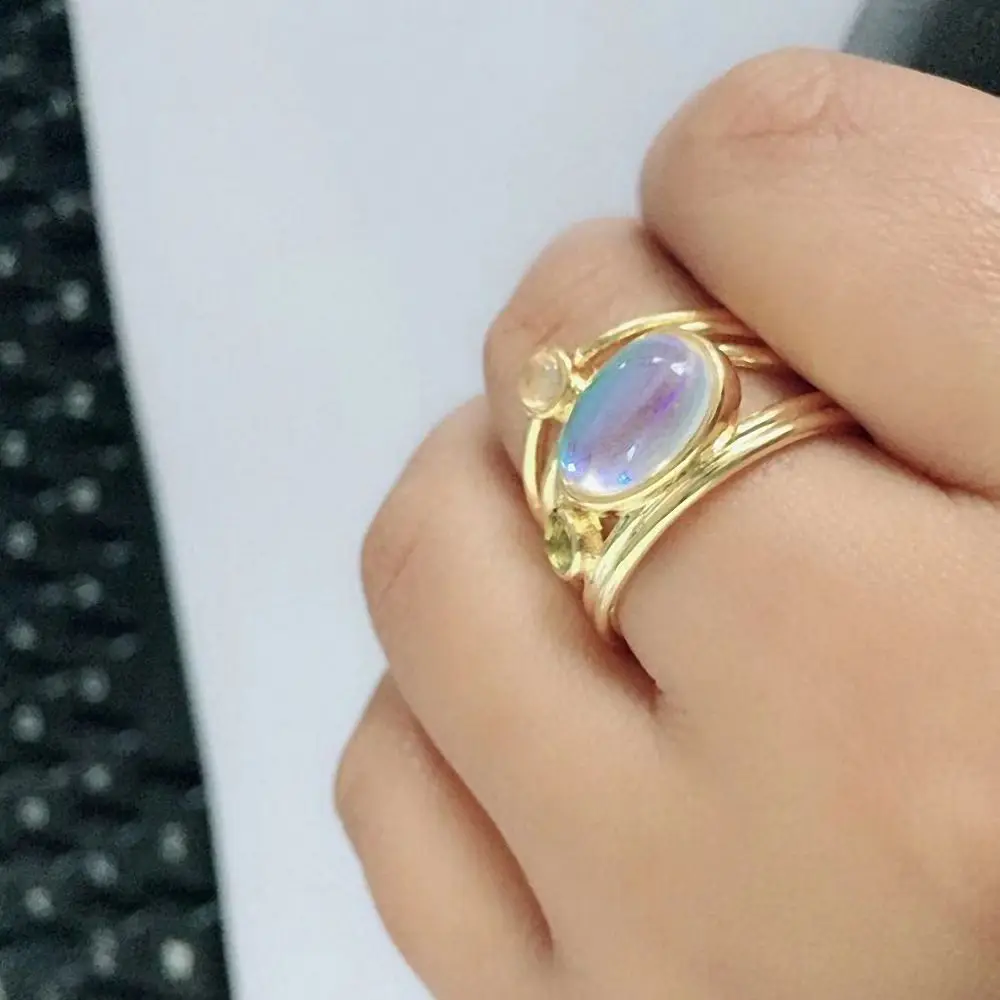 1 Pcs Vintage Ethnic Moonlight Stone Rings Exaggerated Hollow Gothic Discolor for Women Fashion Jewelry Wedding Girl Gifts | Украшения и