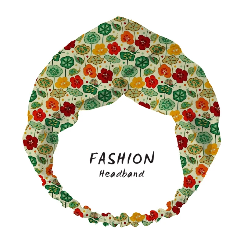 

2020 Fashion Women Hair Accessories Summer Bohemian Hair Bands Nasturtiums & Snails Print Headband Cross Turban Bandana HairBand