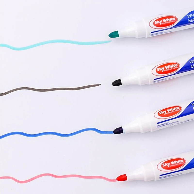 

12Pcs Black/Blue/Green/Red Whiteboard Marker Pen Erasable Marker Pens Thick Head Refillable Liquid Ink Colored Writing Pens