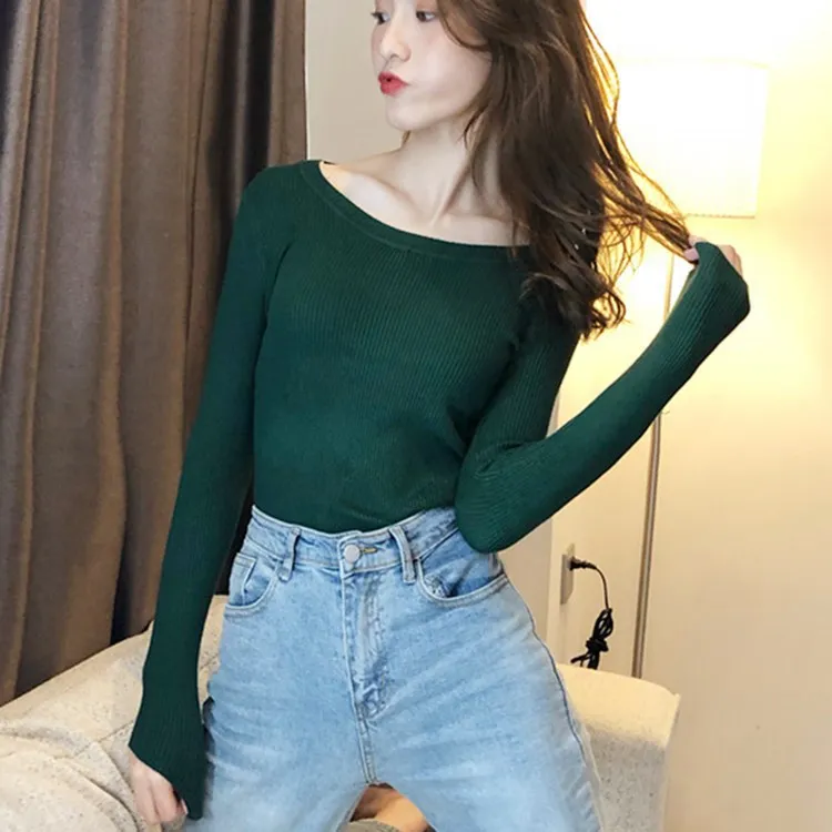 

Sexy version of core-spun yarn slim long-sleeved bottoming sweater women fall/winter pullover 2020 fall short round neck sweater