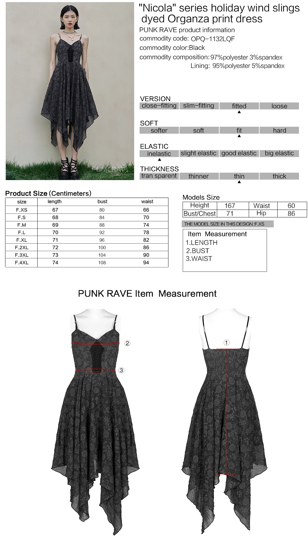

PUNKRAVE Women's Gothic Dark Gray Flower Texture Chiffon Slip Dress Healing Holiday Collect Wais Asymmetric Hem Dress
