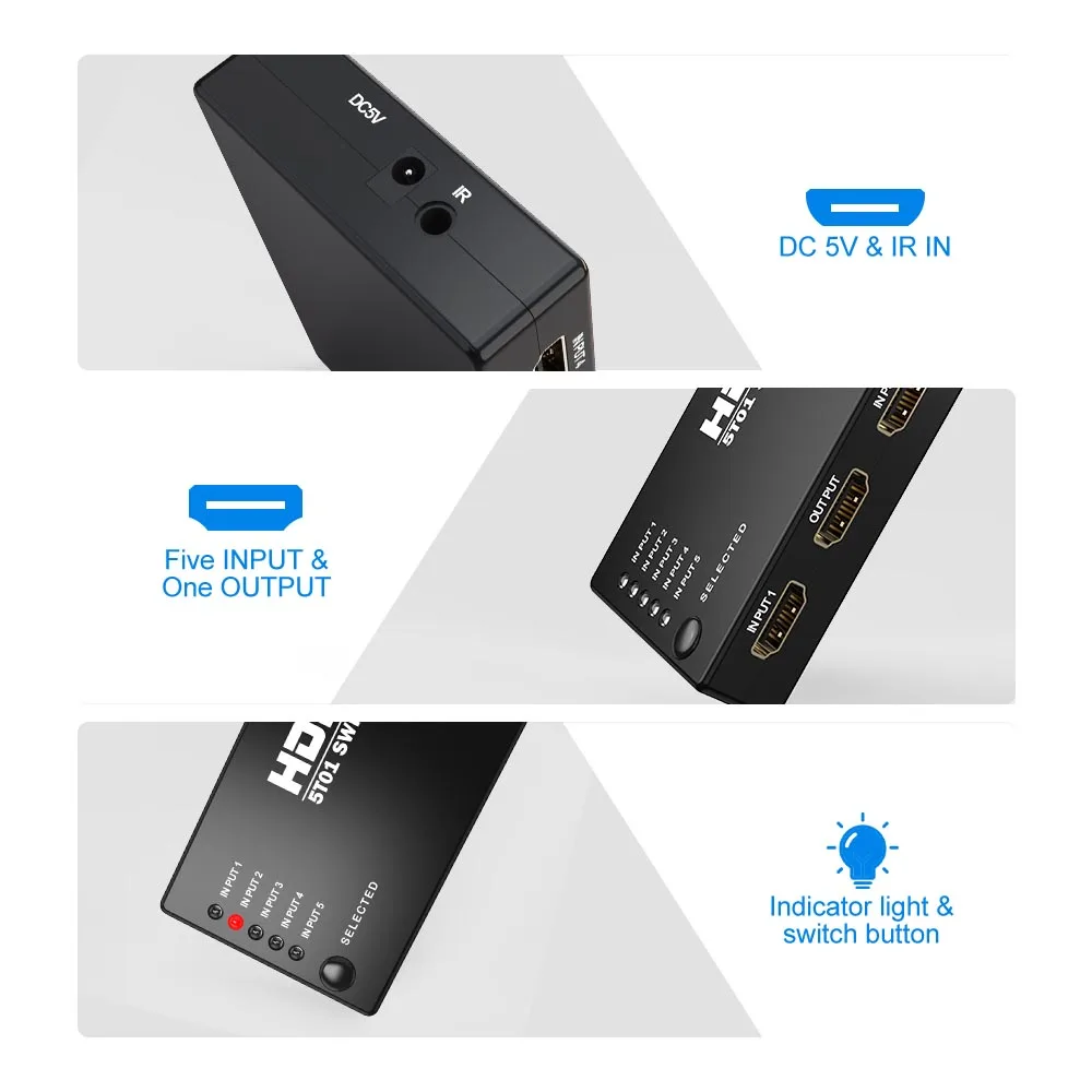 БСС 5 Вход 1 Выход совместимому с HDMI концентратор Порты 1080P видео коммутатор