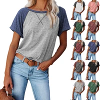 initialdream 2021 summer women cotton t shirt fashion o neck short sleeve top tee female patchwork casual loose t shirts