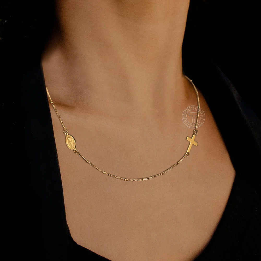 Крест Распятие Девы Марии кулон из бисера цепь колье нержавеющей стали Воротник