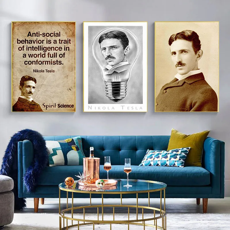 Nikola Tesla Портрет Искусство Холст Картина на стену плакаты и принты красочная
