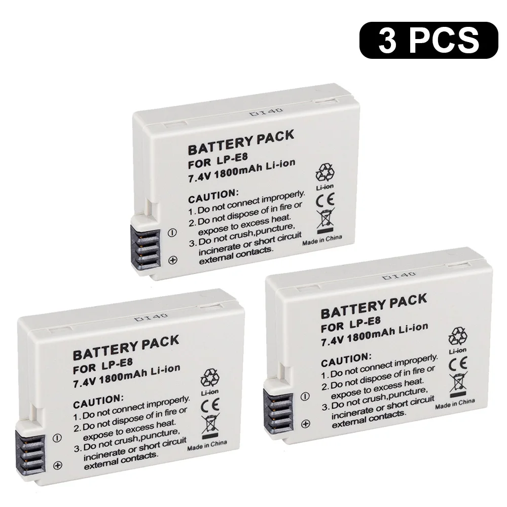 3PCS PALO LPE8 Батарея пакет LP-E8 акумуляторная батарея LP-E8 LP E8 для Canon 550D 600D 650D 700D X4 X5 X6i X7i T2i T3i T4i T5i DSLR Камера 0,11 - Цвет: 3PCS