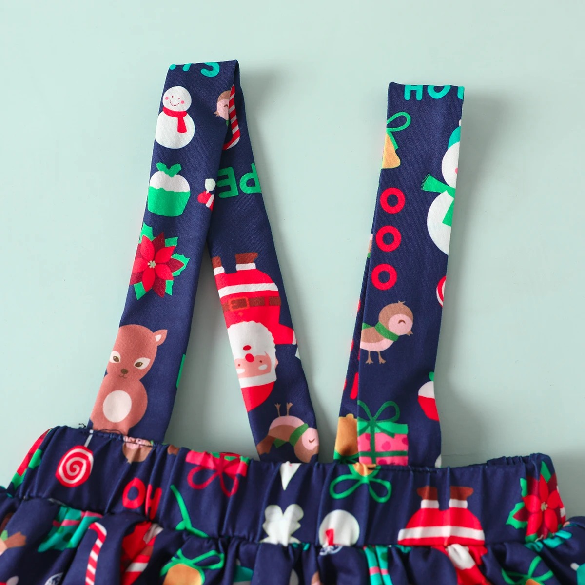 

Toddler Baby Kid Girls Christmas Outfits Cute Long Sleeve Tops + Printed Suspender Skirt+Headband Set