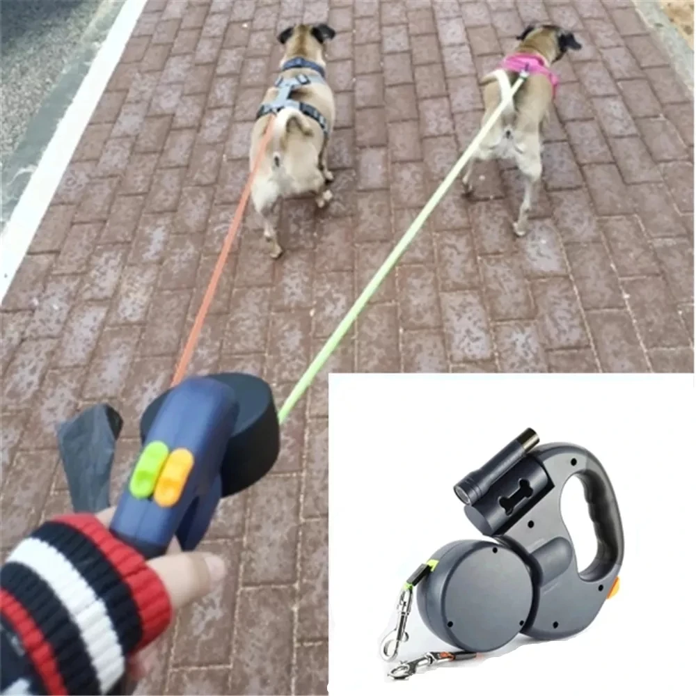 

Dual Dogs Pet Traction Ropes Auto Retractable Dog Cat Pet Leash Rope Adjustable Dual Pet Strap Leash Auto Flexible Pets Dog Rope