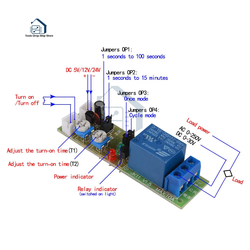 Регулируемый цикл включения/выключения таймера релейный модуль источника