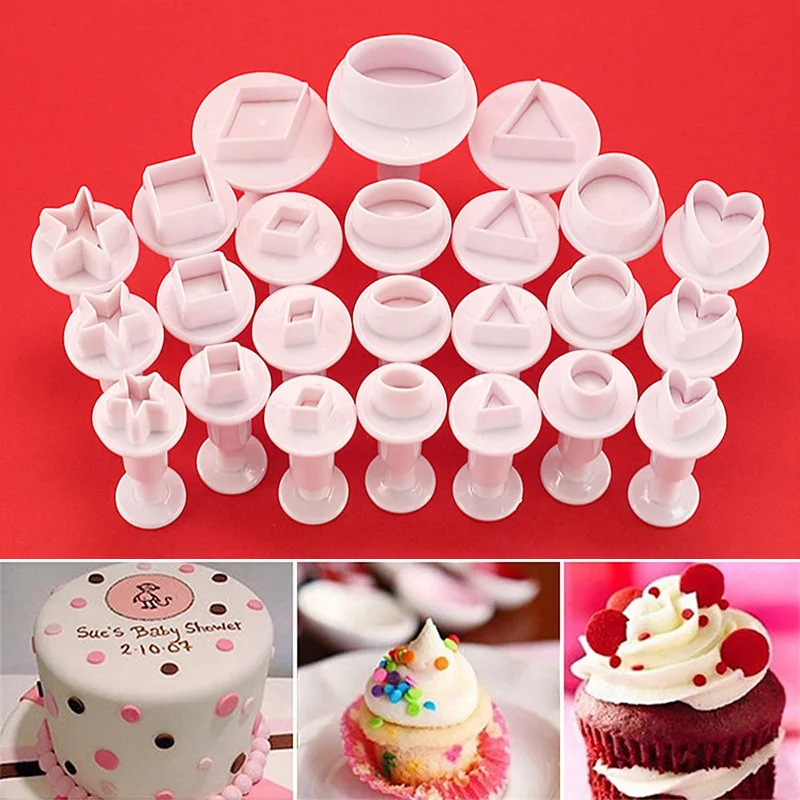 

Heart Star Round Square Flower Shape Fondant Cake Decorating Gum Paste Pastry Sugar Craft Cutter Cookie Biscuit Mold Stamp Tools