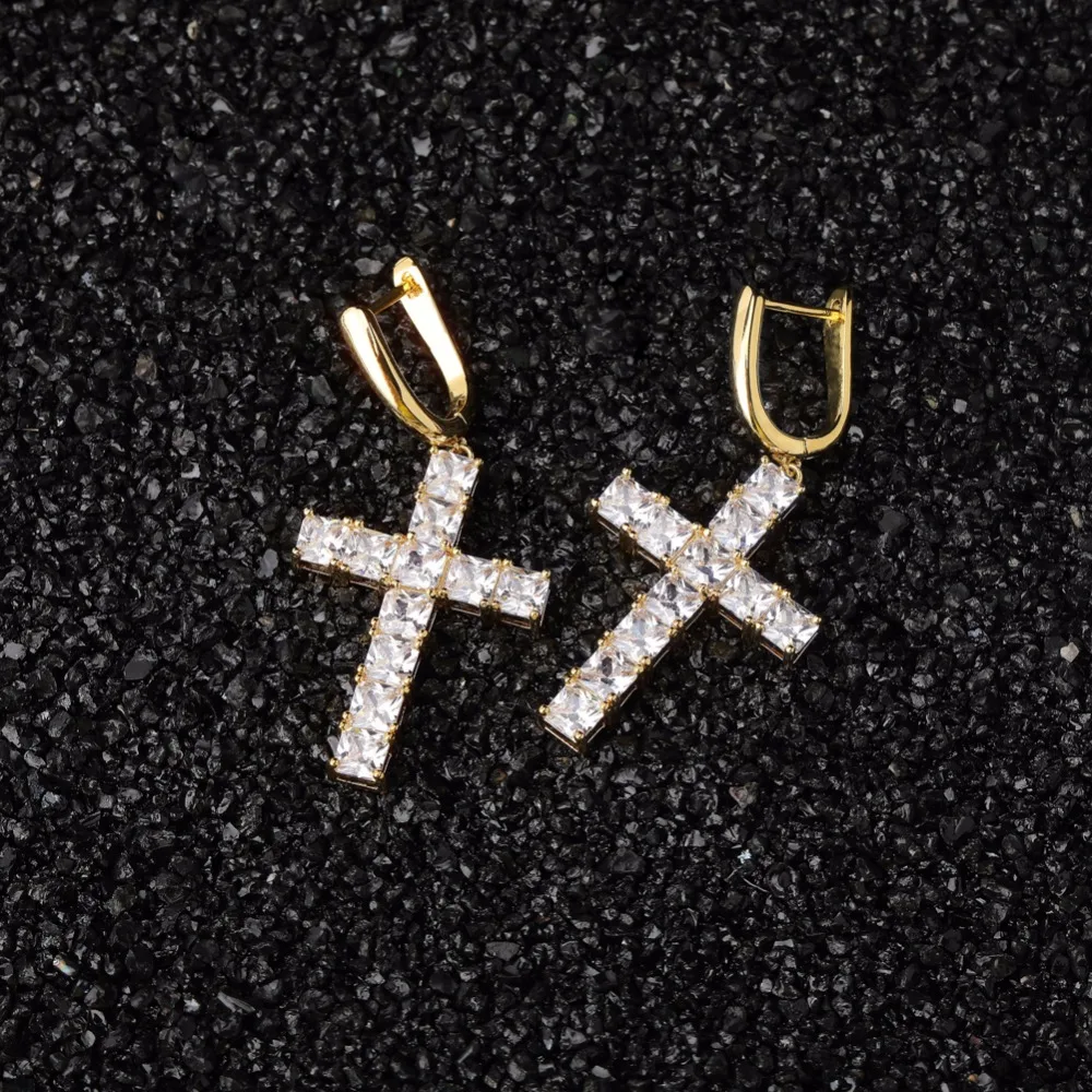 GUCY Iced циркон крест АНХ Серьги Золото Серебро Цвет Микро с инкрустацией aaa Bling CZ камень серьги для мужчин женщин хип хоп ювелирные изделия