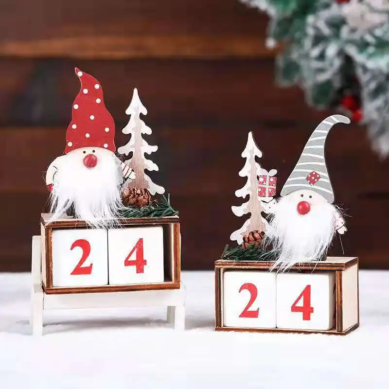 

Christmas Decoration Wooden Pine Cone Calendar Wooden Creative Dwarf Old Man Countdown Calendar Window Decoration