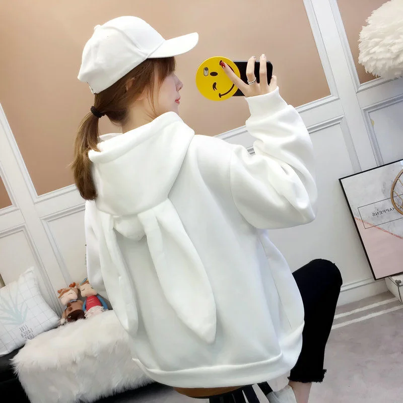 Осенняя женская розовая школьная куртка с заячьими ушками корейские свободные