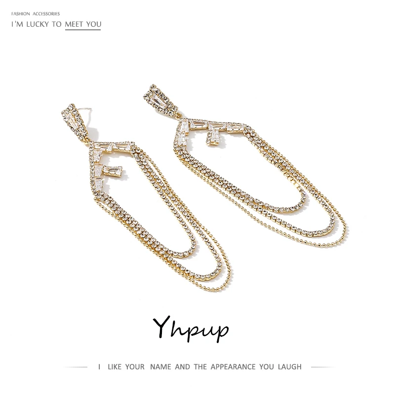 Yhpup модные корейские простые Стразы геометрические серьги-капли роскошные